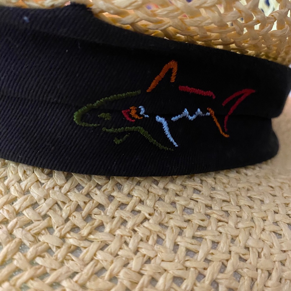 Greg Norman for Tasso Elba Straw Sun Hat Tan Black Band Shark Logo OSFA - Picture 6 of 6
